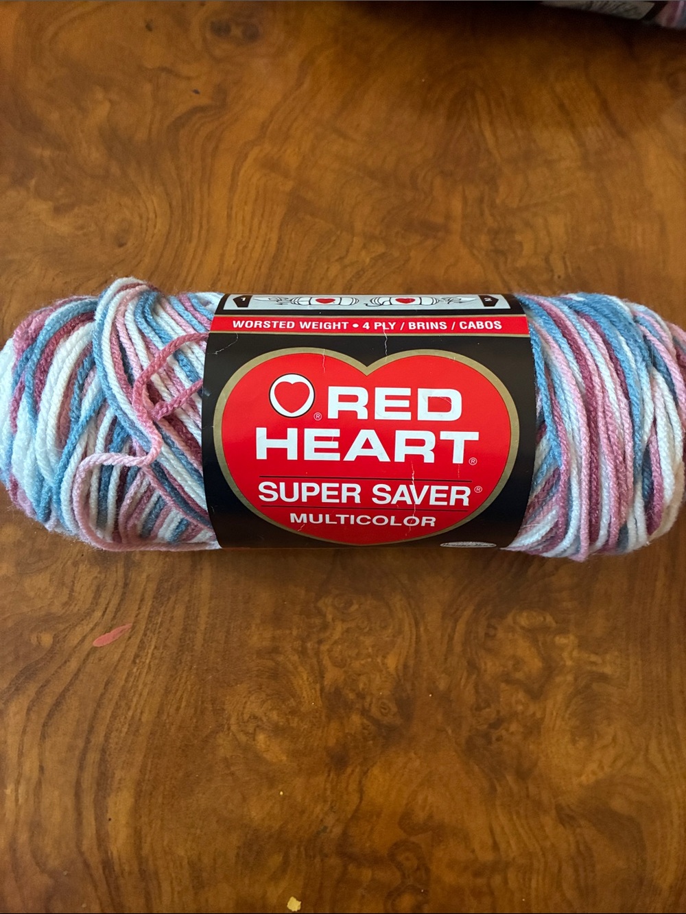 Red Heart Super Saver Multicolor Yarn - Blue, Pink & White. 6 total skeins avail